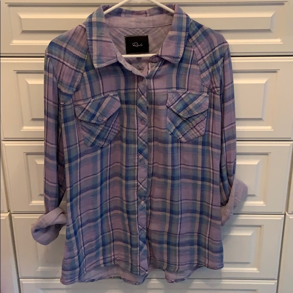 Sz L Rails Kendra purple plaid button down